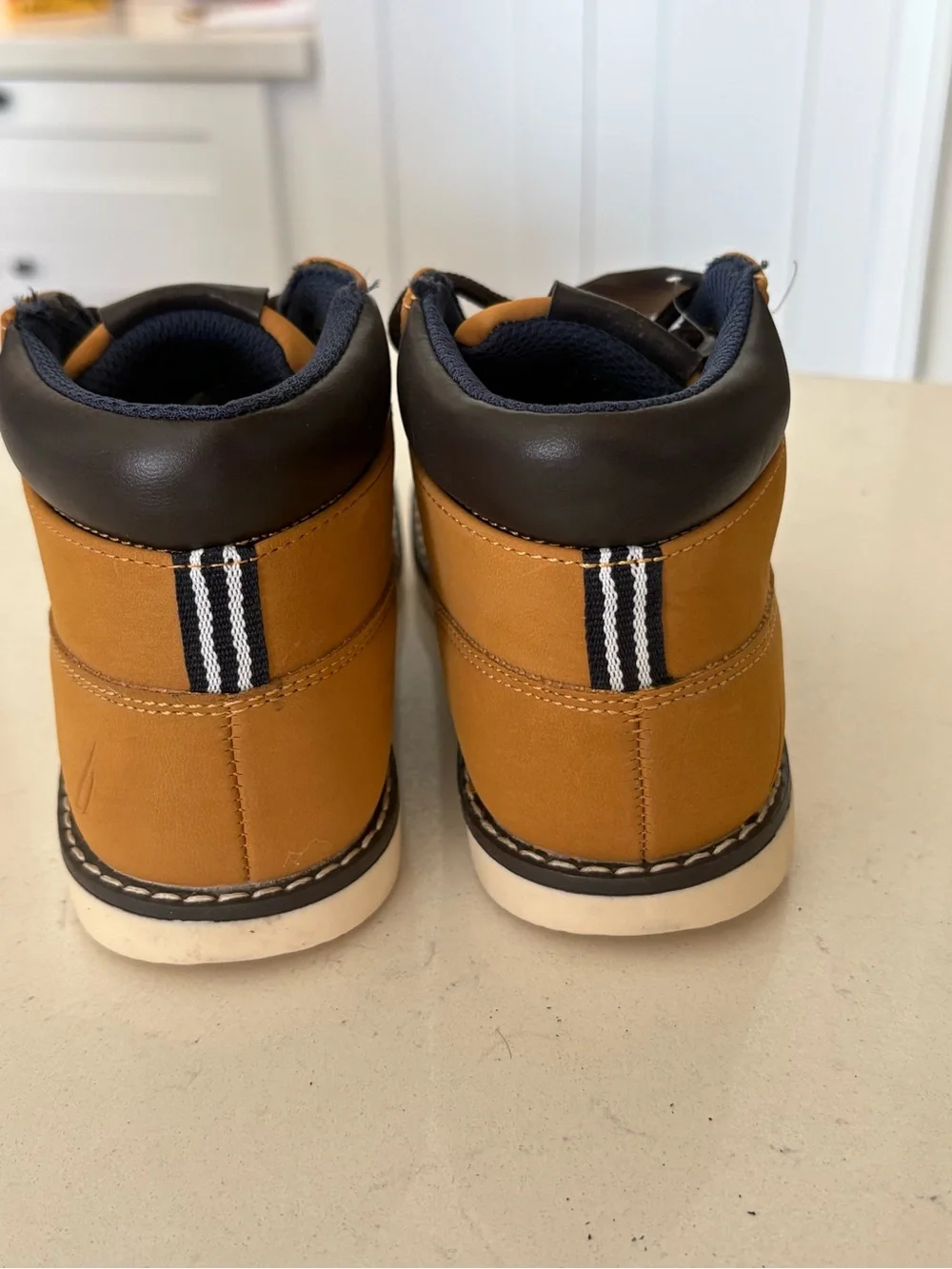 Nautica Kids Wheat/Tan Lace-Up Ankle Boots with Navy Collar